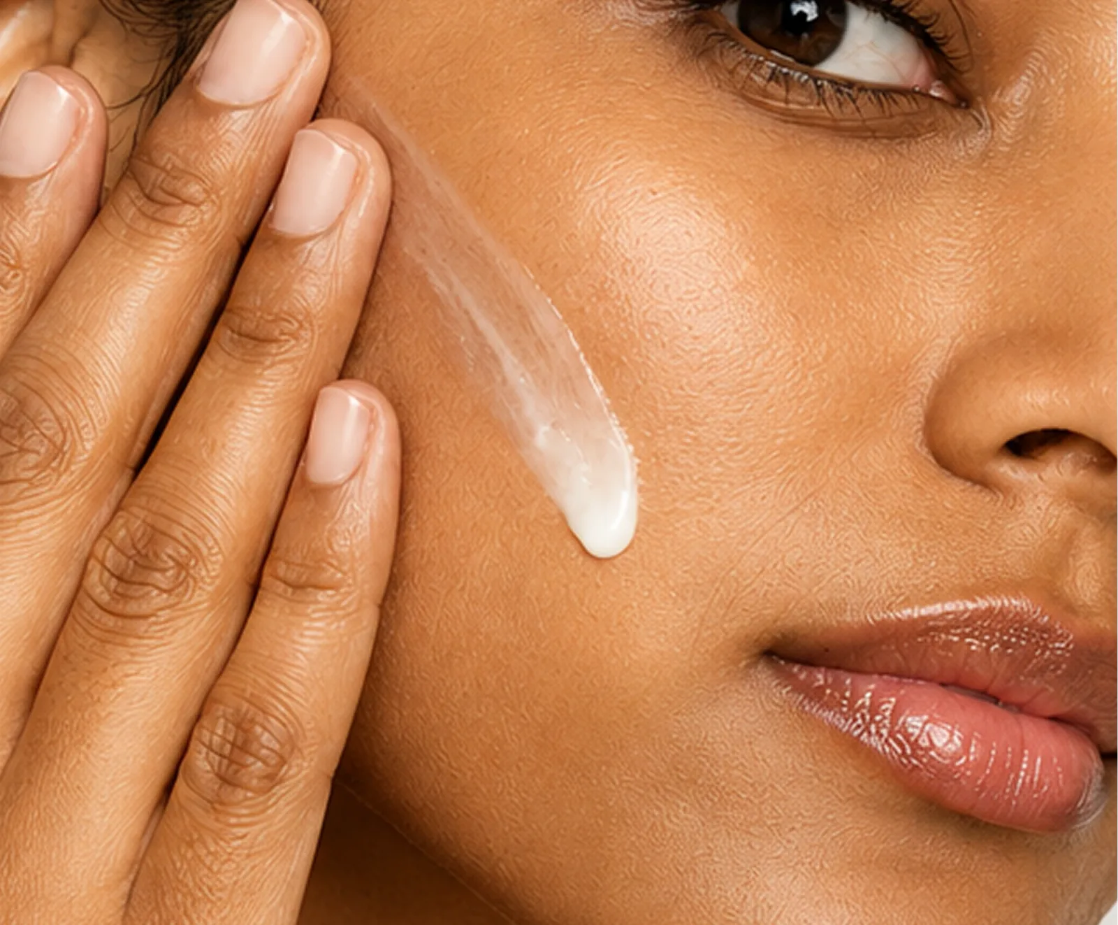 A woman applying Pecan moisturiser to her cheek